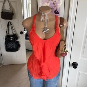y2k 2000s orange ruffle front tie tank top